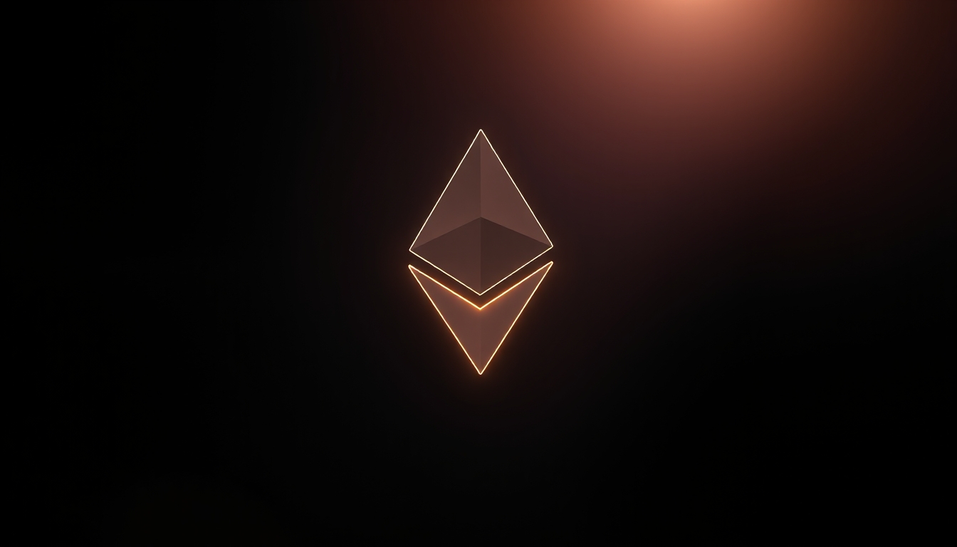 Logo do ethereum brilhando em fundo escuro com gradiente em estilo editorial