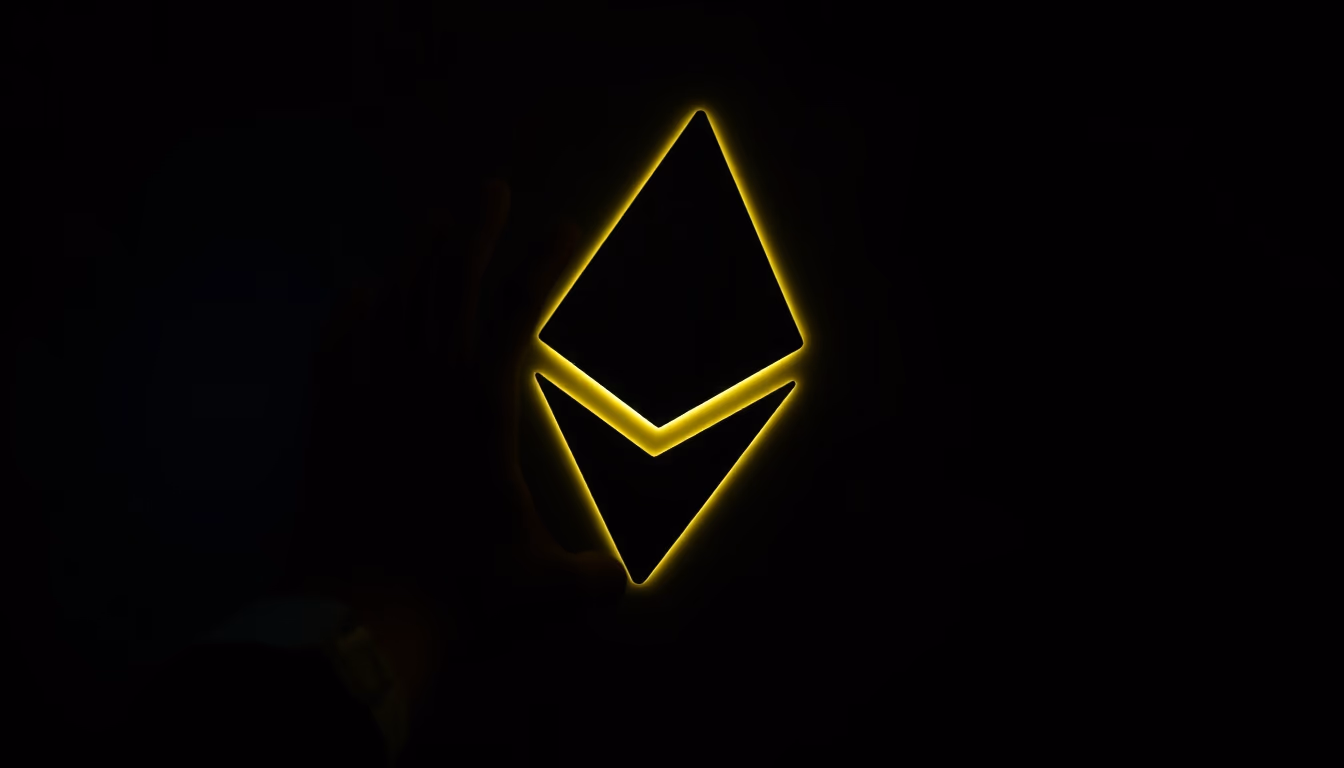 ethereum logo glowing on dark gradient background in editorial style