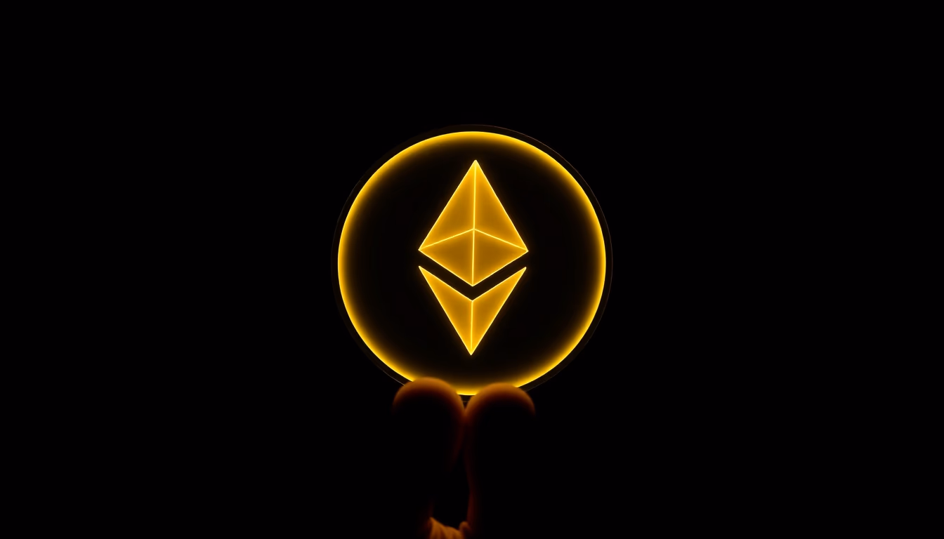 ethereum logo glowing on dark gradient background in editorial style