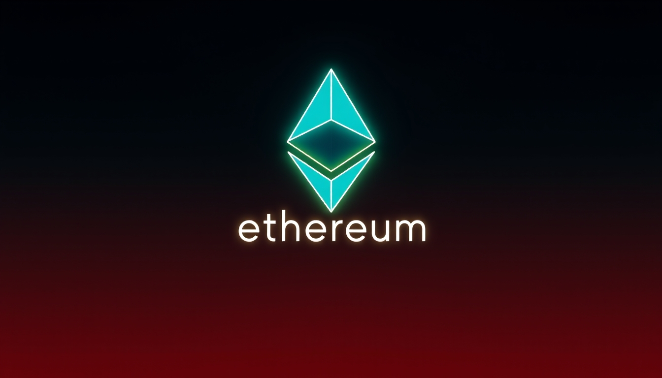 Logo do ethereum brilhando em fundo escuro com gradiente em estilo editorial