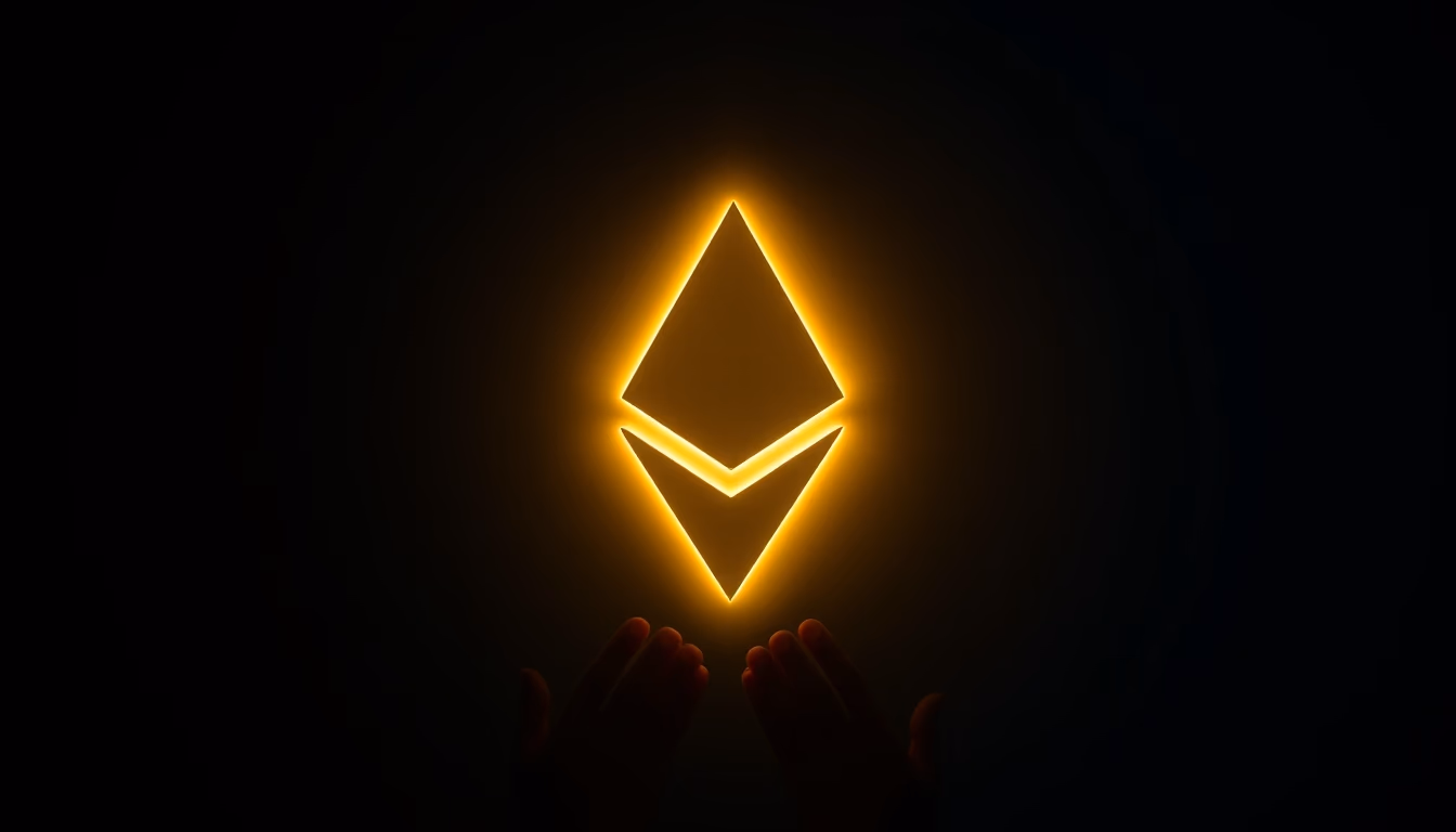 ethereum logo glowing on dark gradient background in editorial style