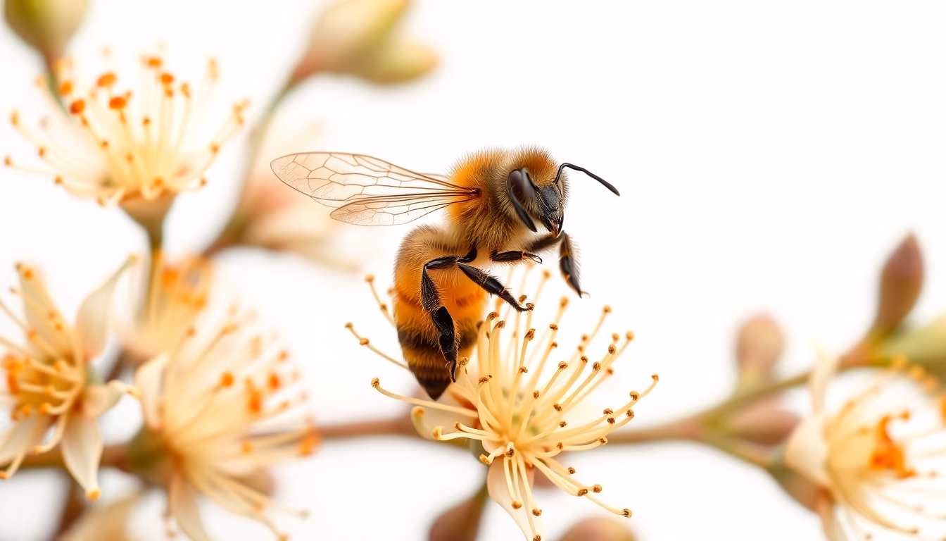 eucalyptus bee blooms in editorial style