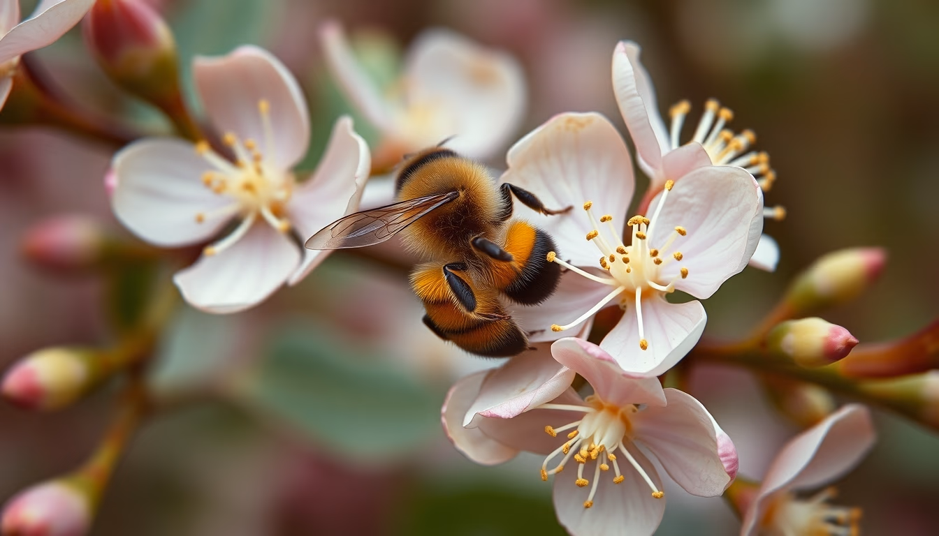 eucalyptus bee blooms in editorial style