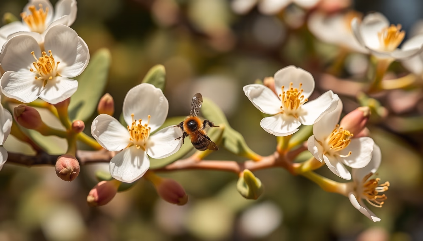 eucalyptus bee blooms in editorial style