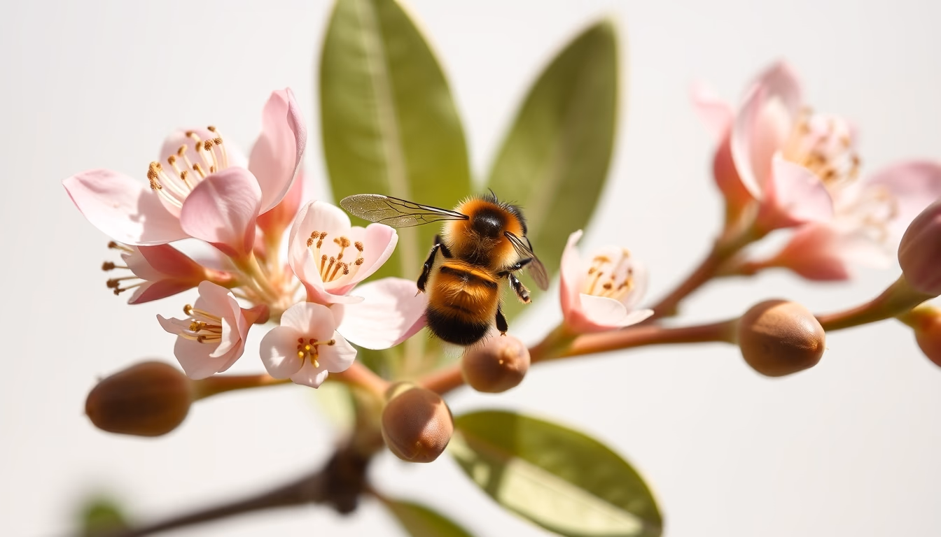 eucalyptus bee blooms in editorial style