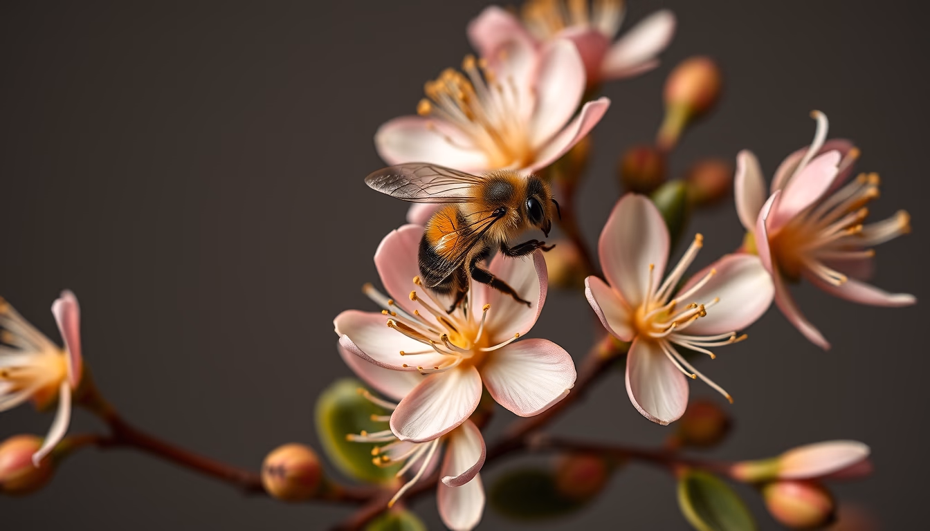 eucalyptus bee blooms in editorial style