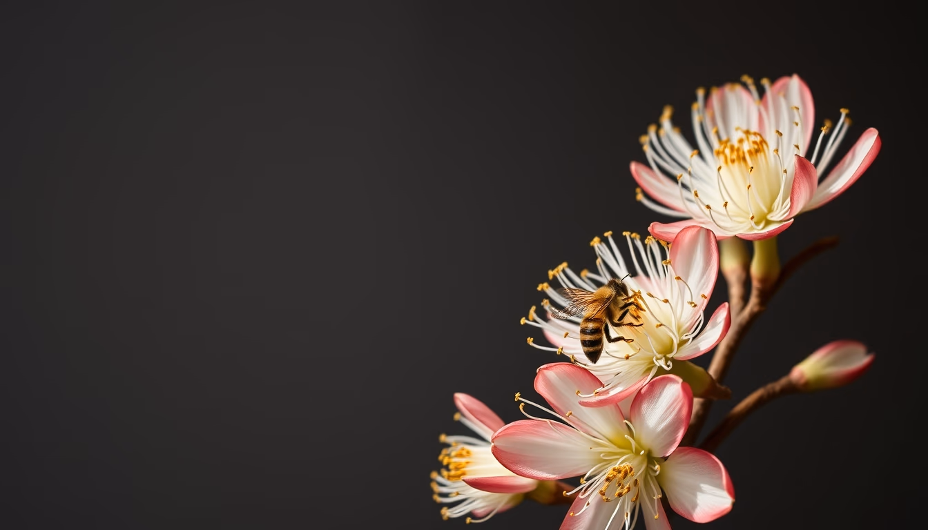 eucalyptus bee blooms in editorial style