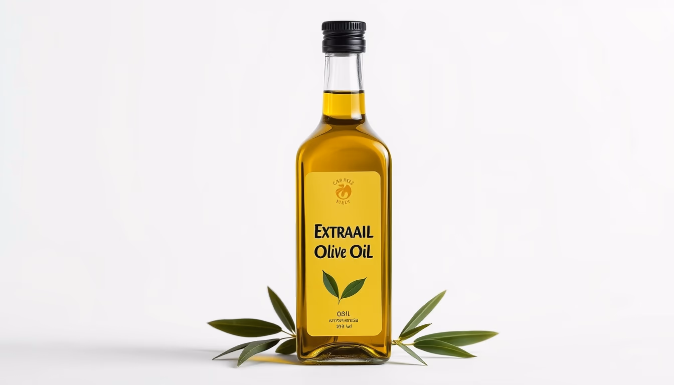 extra virgin olive oil bottle in editorial style