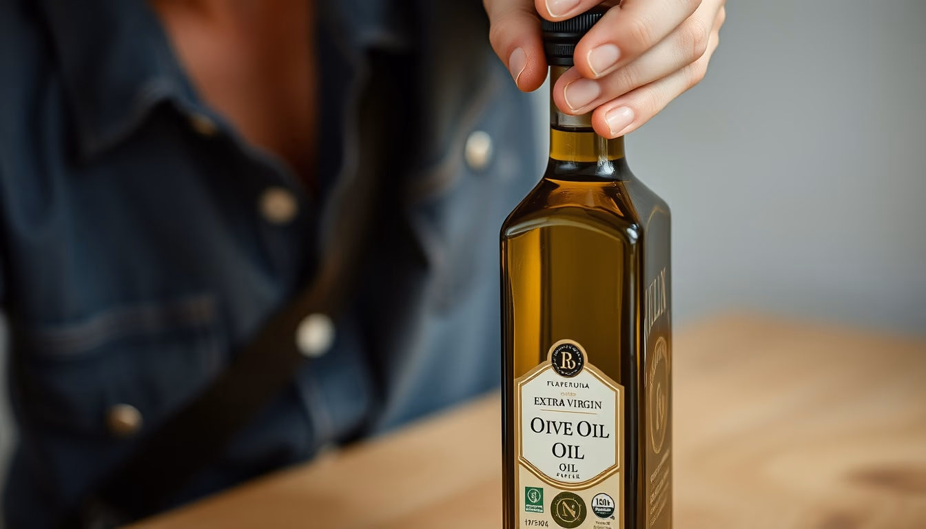 extra virgin olive oil bottle in editorial style
