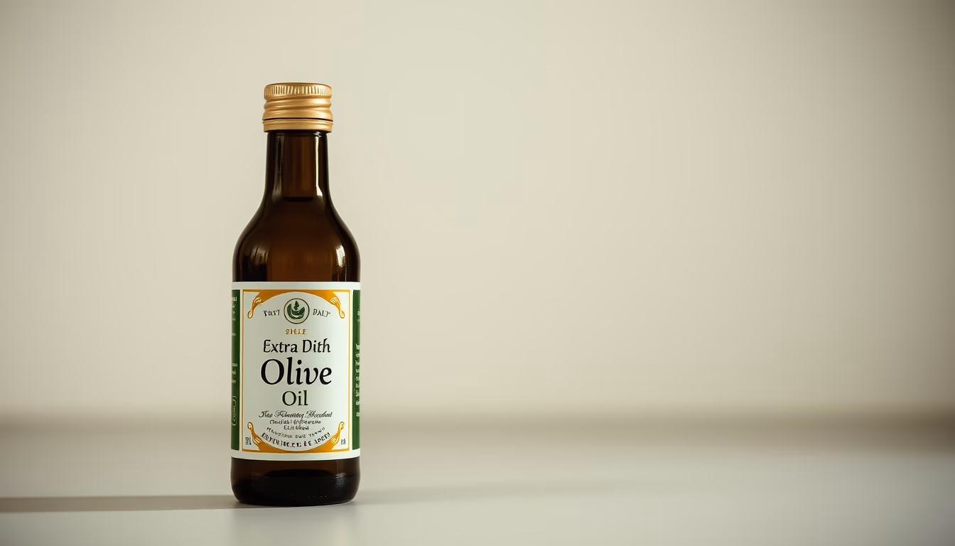 extra virgin olive oil bottle in editorial style