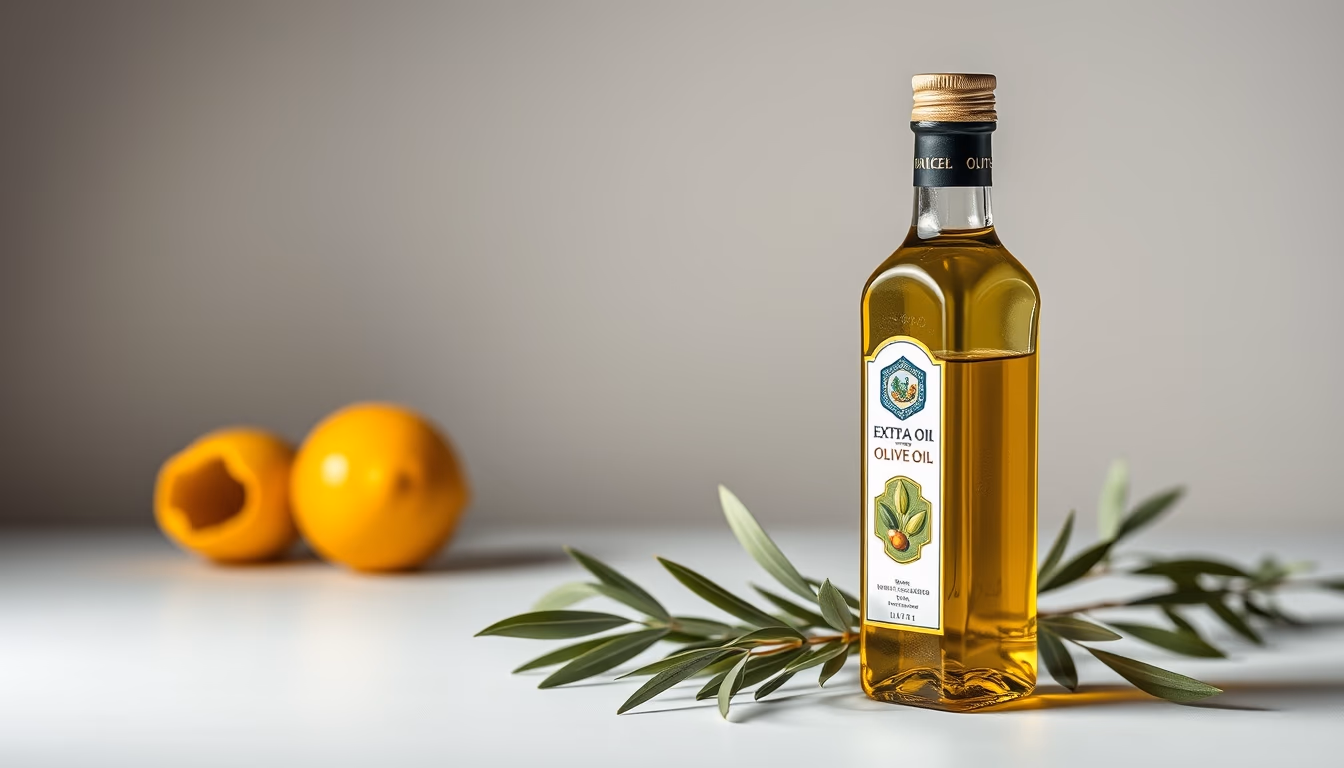 Extra virgin olive oil bottle em estilo editorial