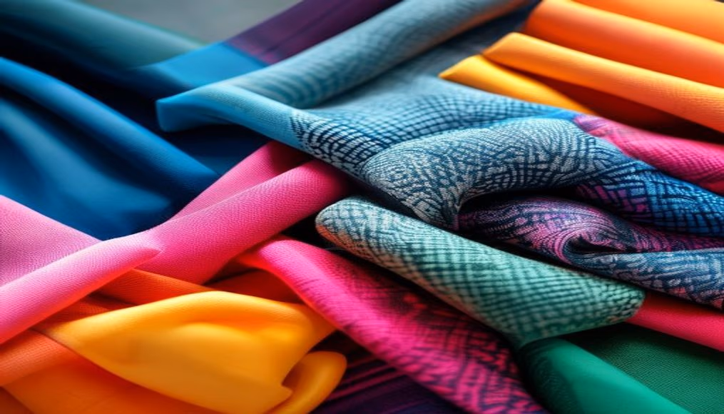 fabric samples colorful in editorial style