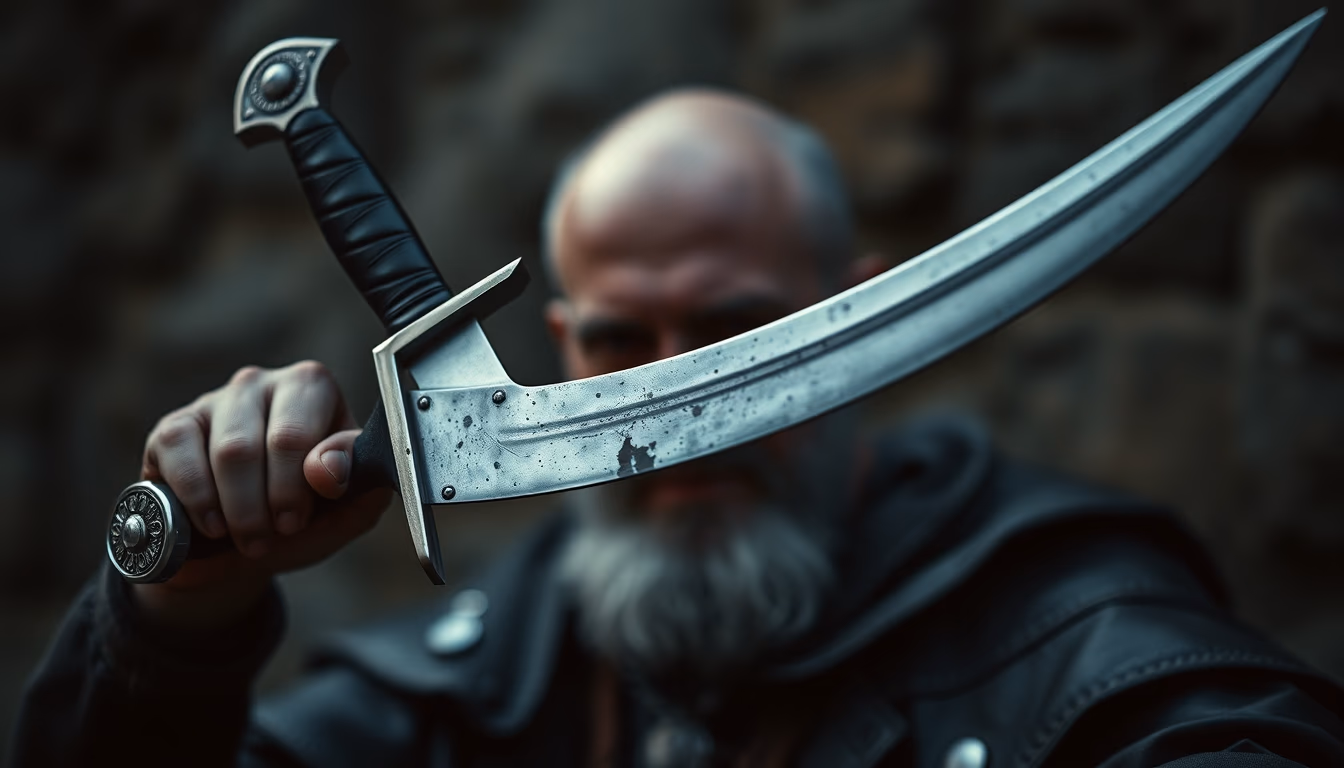 falchion medieval curved in editorial style