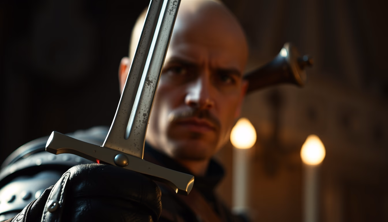 falchion medieval curved in editorial style