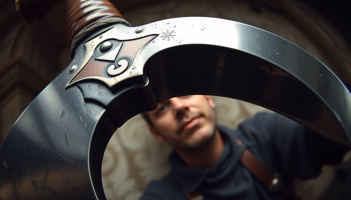 falchion medieval curved in editorial style