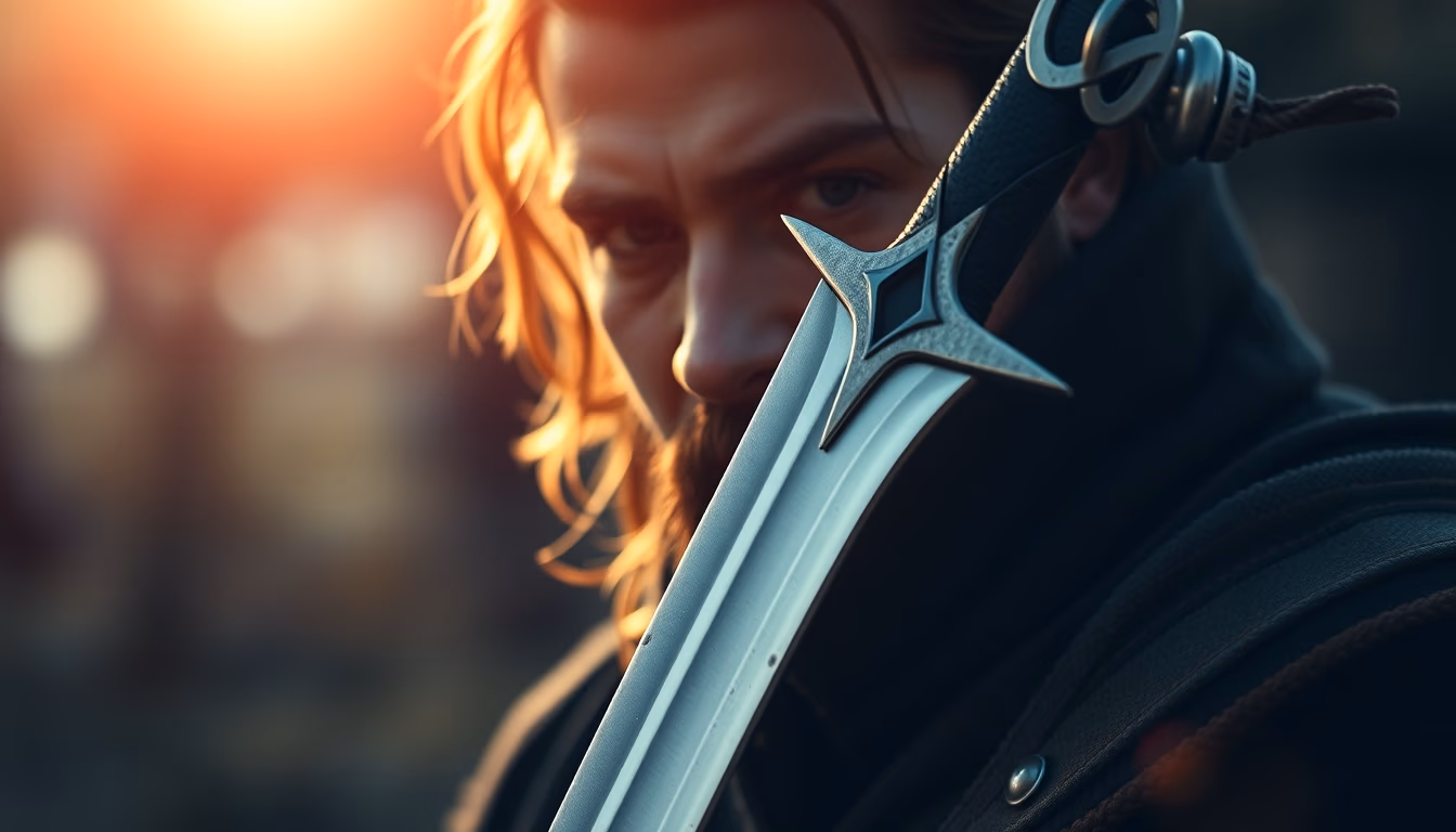 falchion medieval curved in editorial style