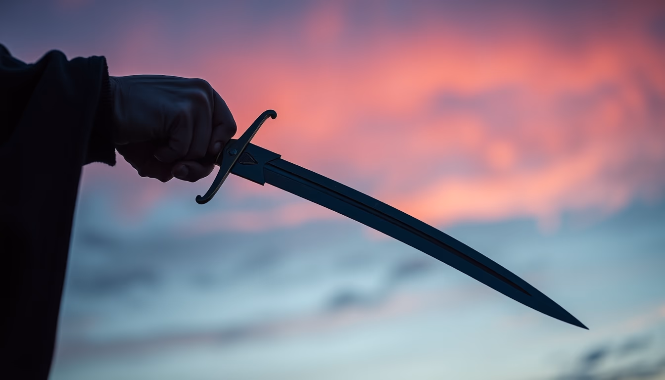 falchion medieval curved in editorial style