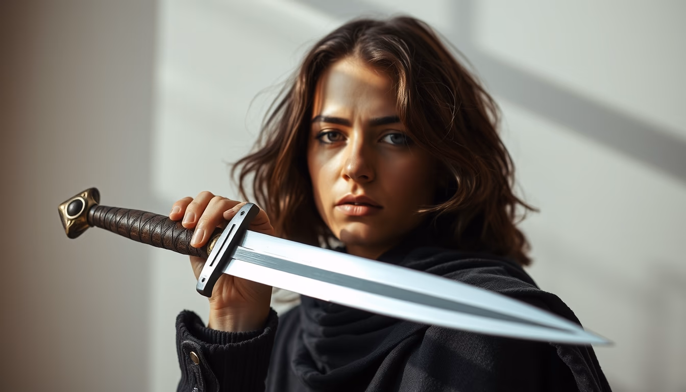 falchion medieval curved in editorial style