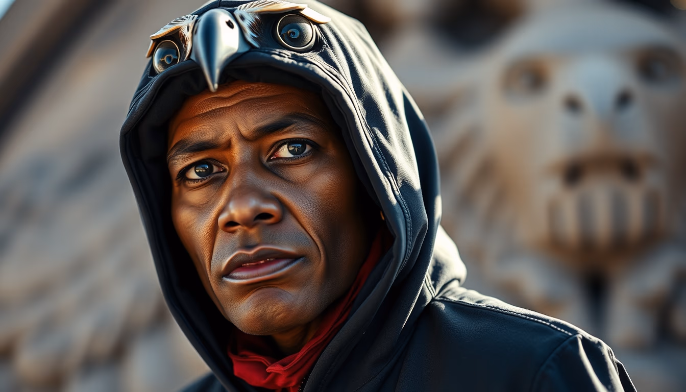 falcon hood jewel in editorial style