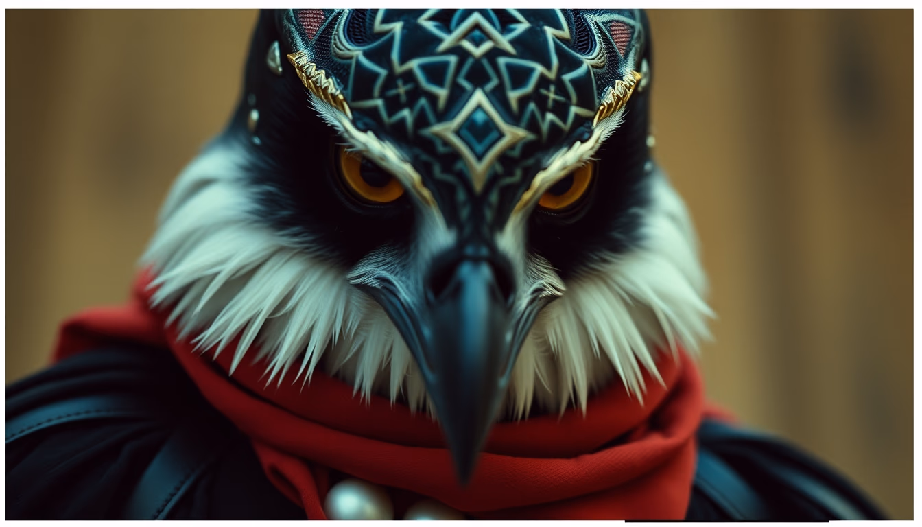 falcon hood jewel in editorial style