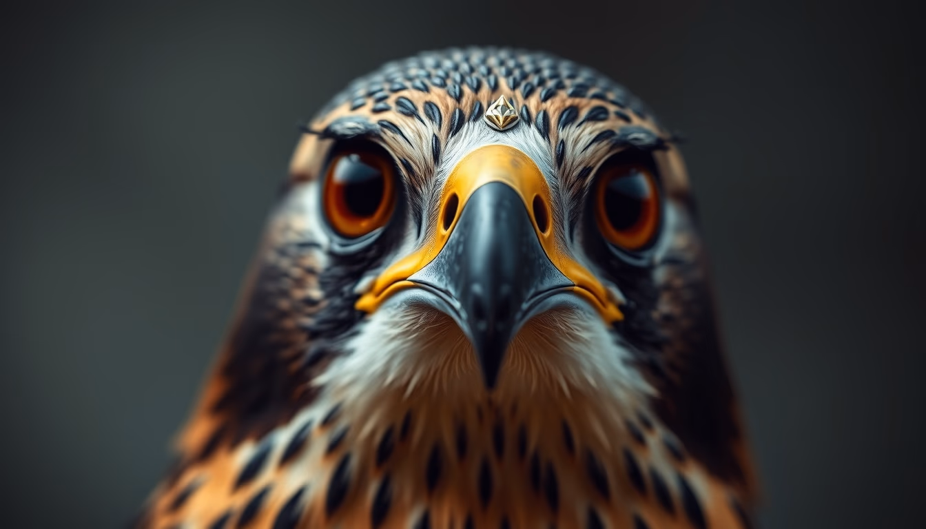 falcon hood jewel in editorial style