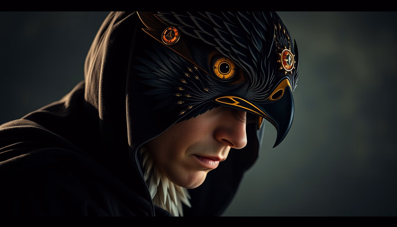 falcon hood jewel in editorial style