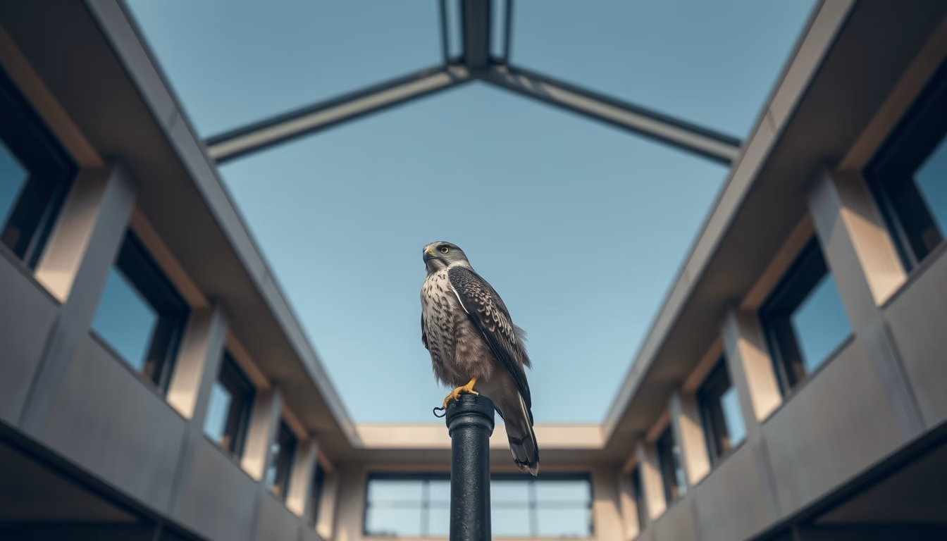 falcon perch leather hood in editorial style