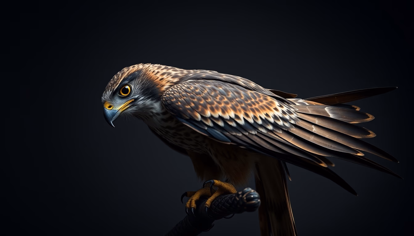 falcon perch leather hood in editorial style