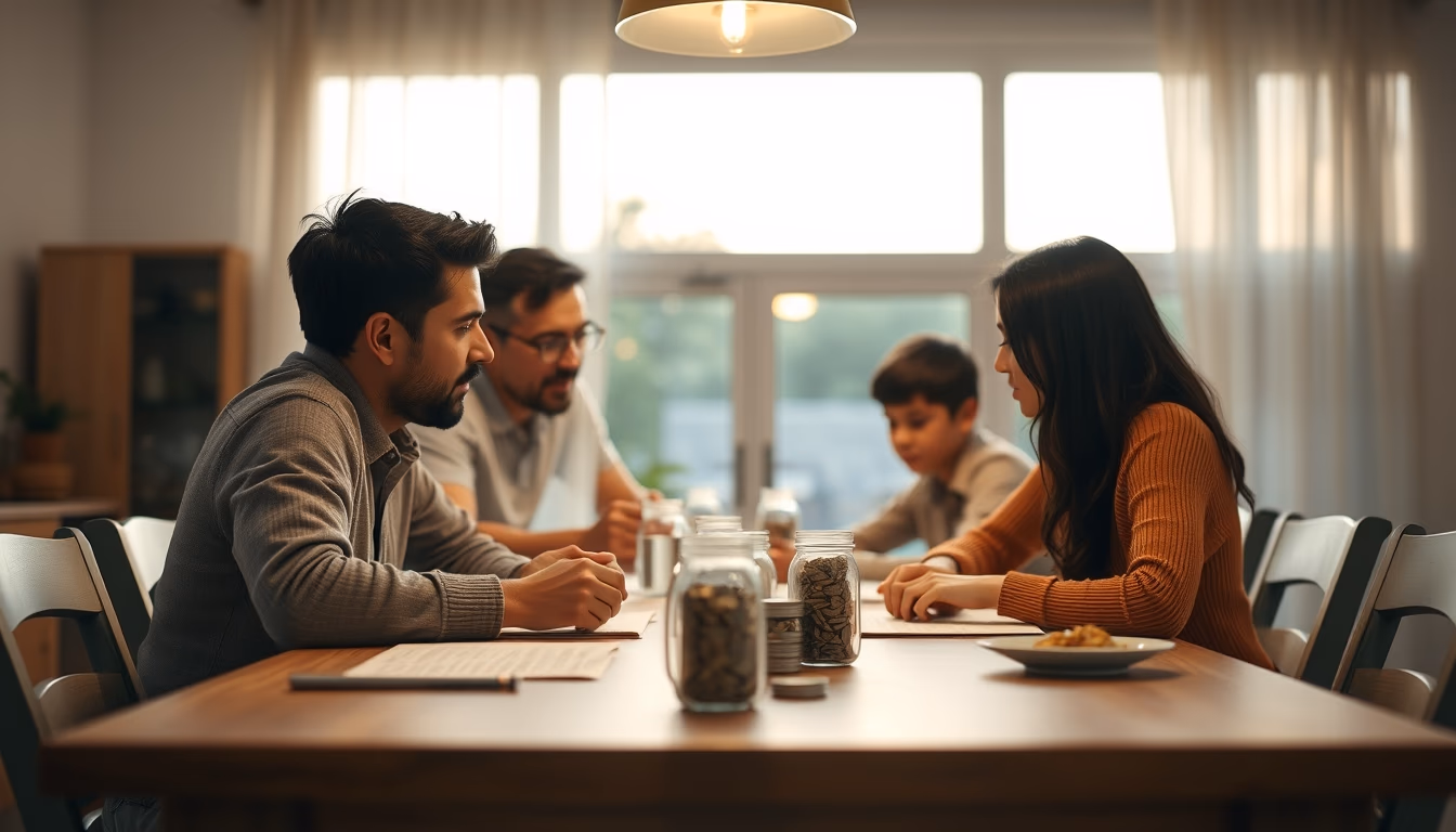 family planning savings at the dining table in editorial style