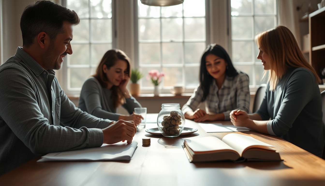 family planning savings at the dining table in editorial style