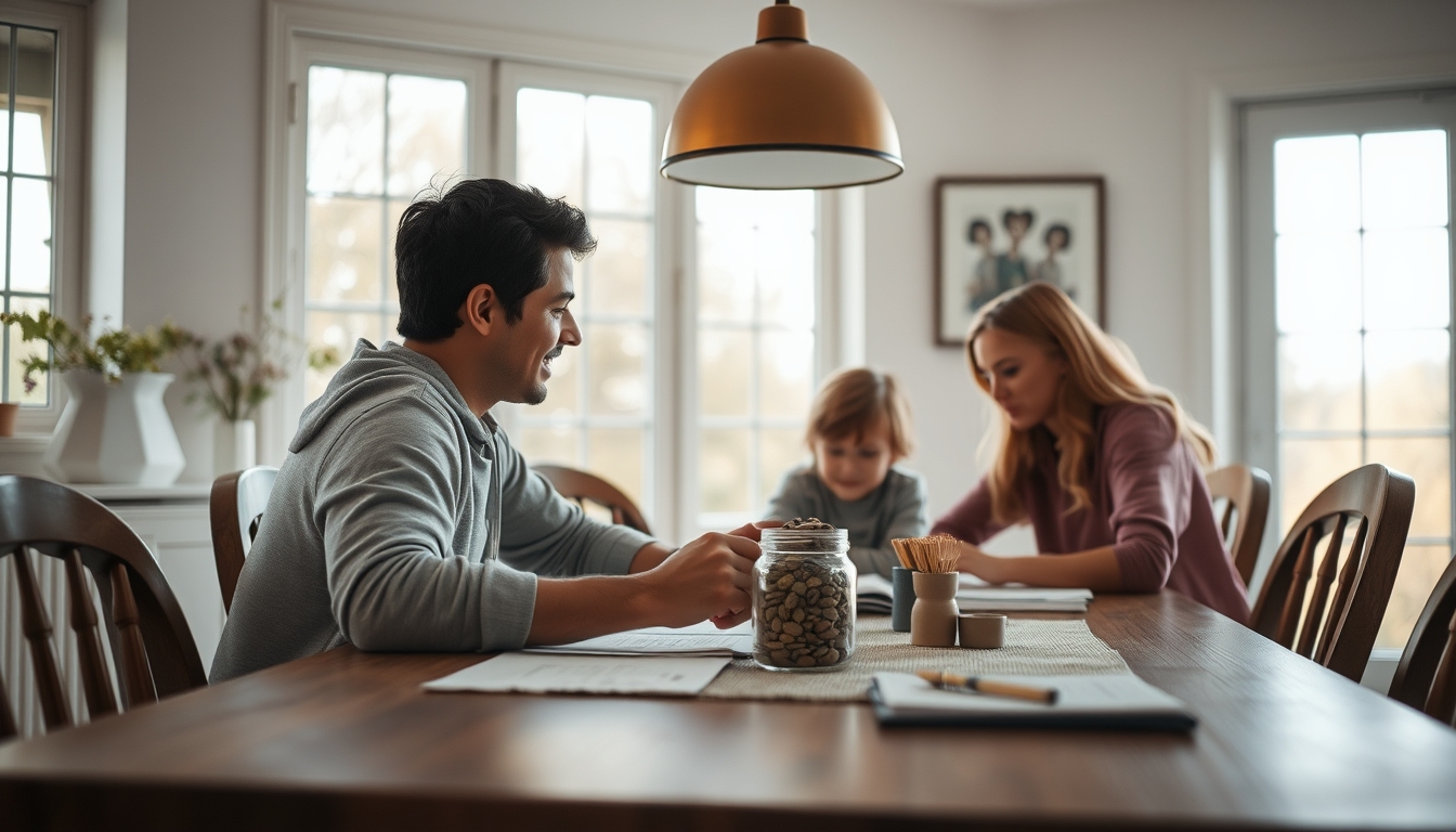 family planning savings at the dining table in editorial style