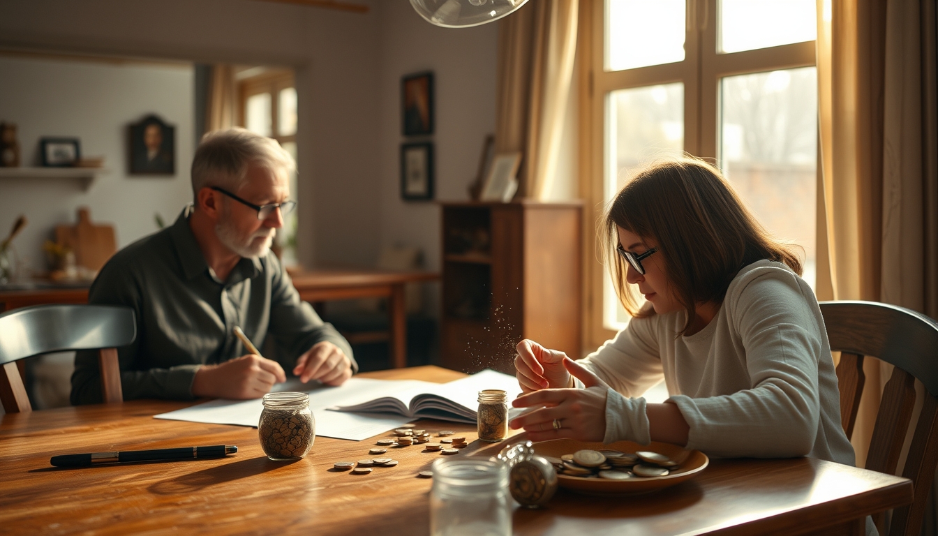 family planning savings at the dining table in editorial style