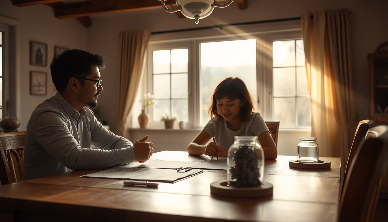 family planning savings at the dining table in editorial style