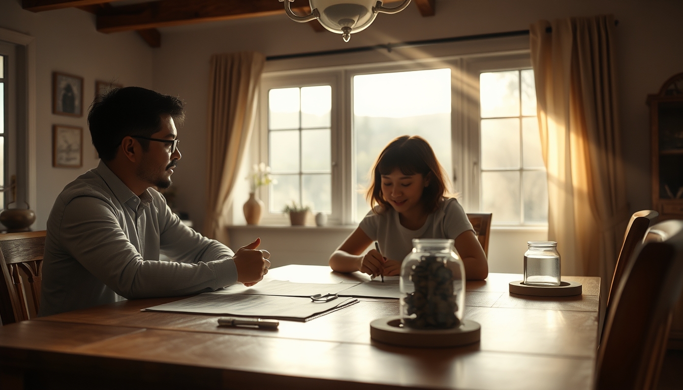 family planning savings at the dining table in editorial style