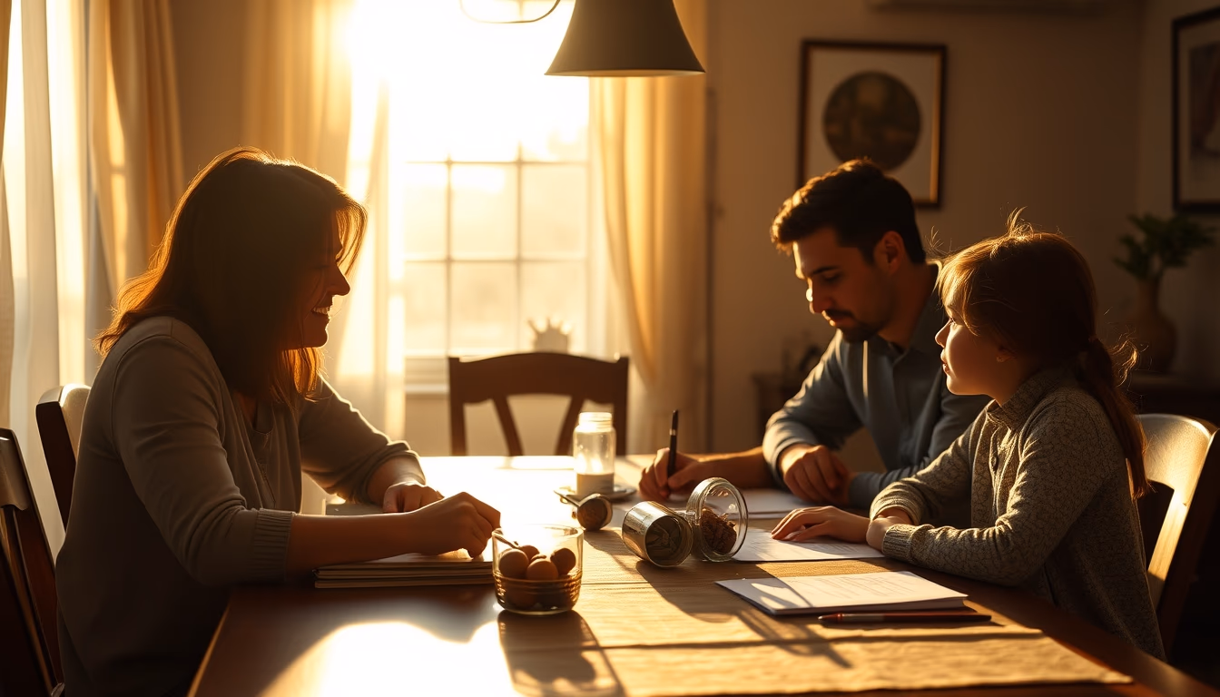 family planning savings at the dining table in editorial style