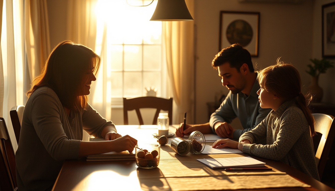 family planning savings at the dining table in editorial style