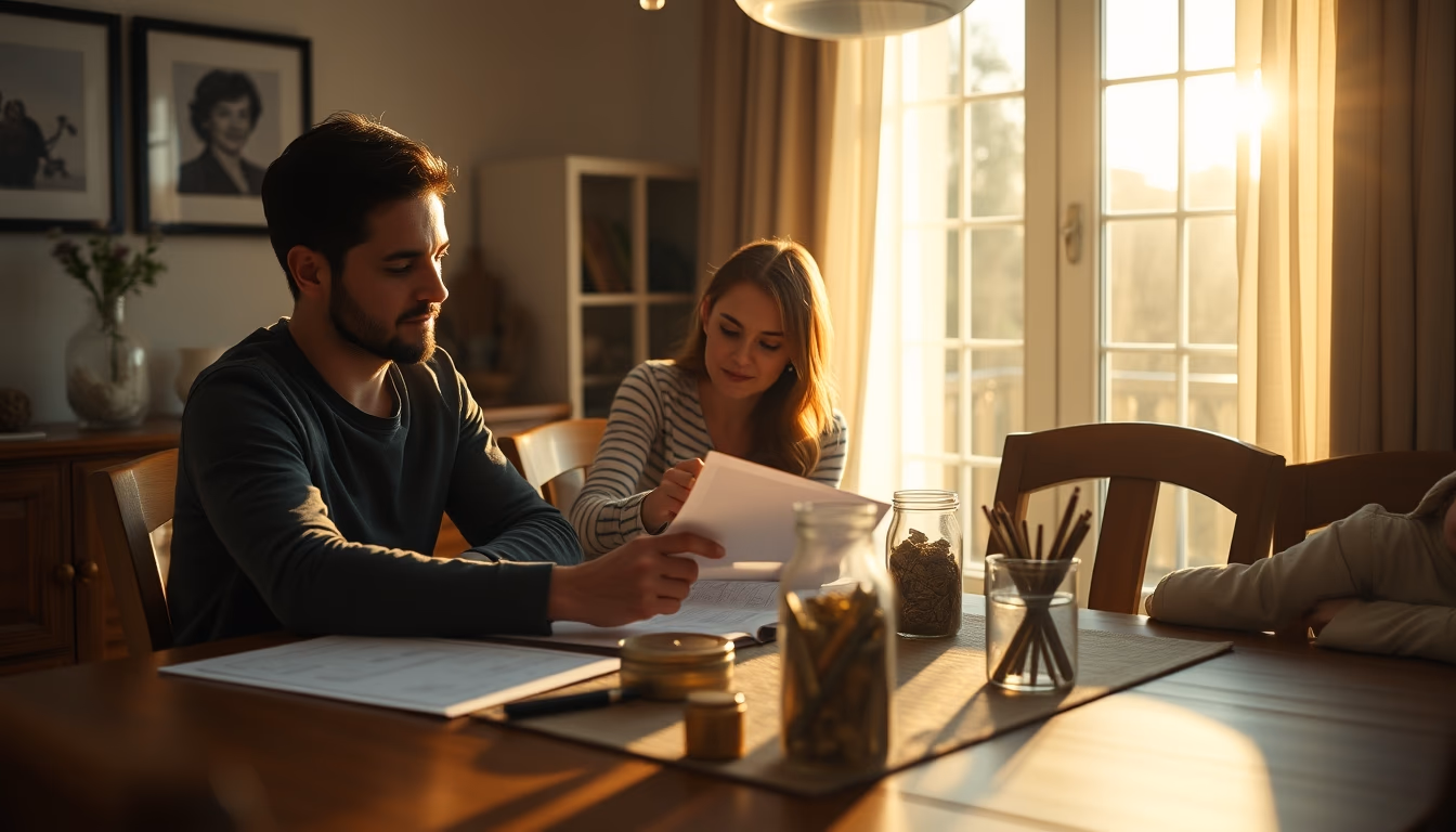 family planning savings at the dining table in editorial style