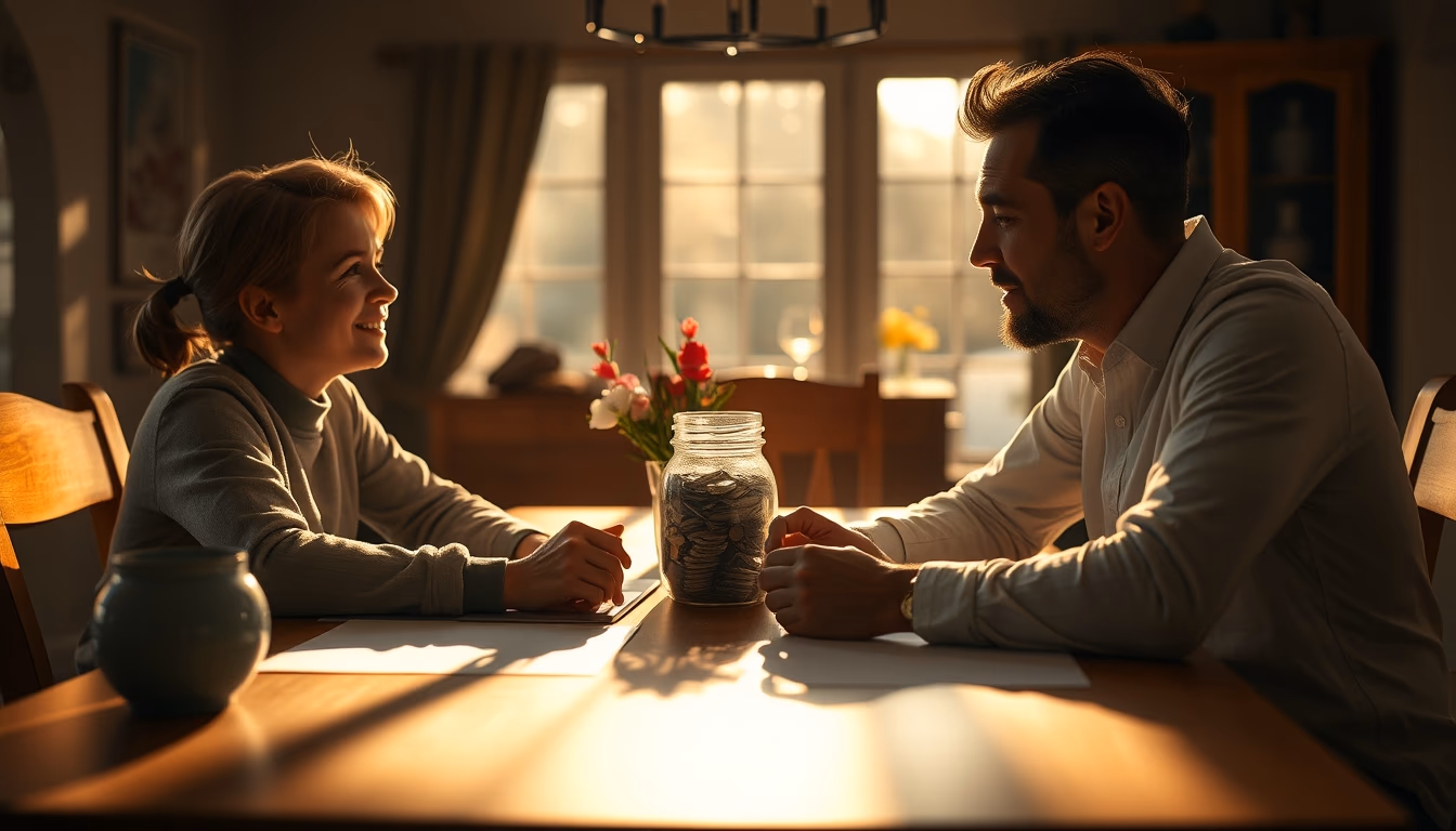 family planning savings at the dining table in editorial style