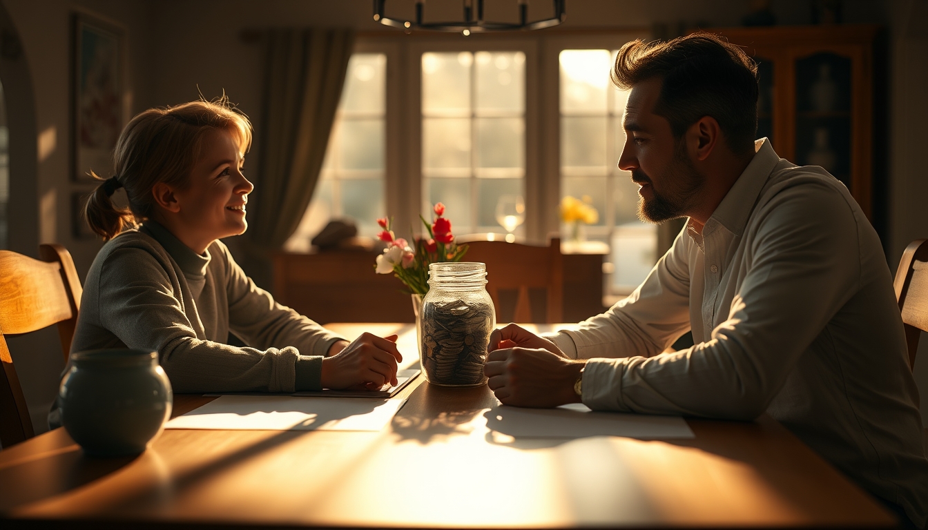 family planning savings at the dining table in editorial style