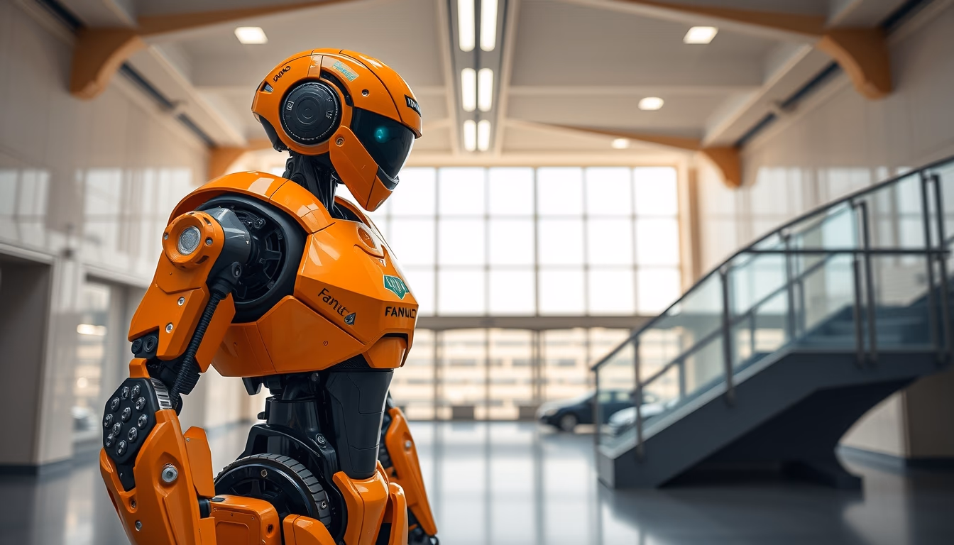 fanuc robot orange in editorial style