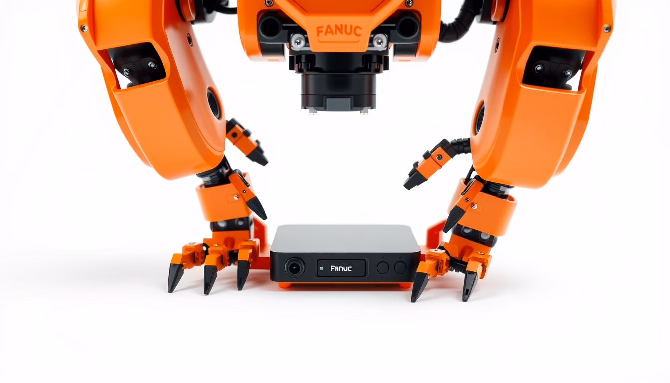 fanuc robot orange in editorial style