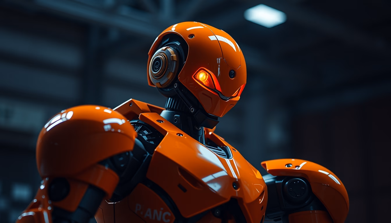 fanuc robot orange in editorial style