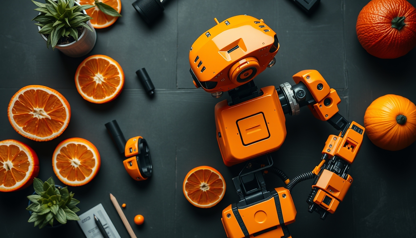 fanuc robot orange in editorial style
