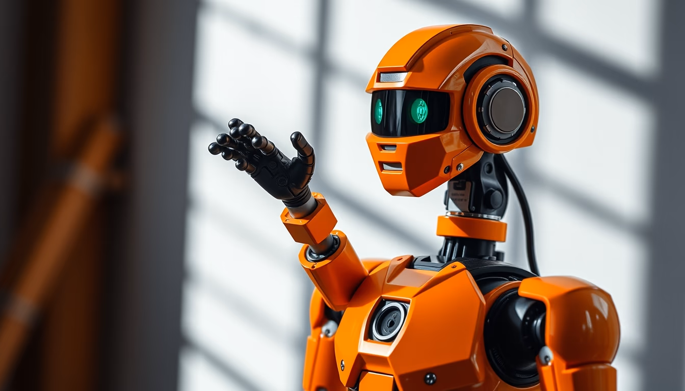 fanuc robot orange in editorial style