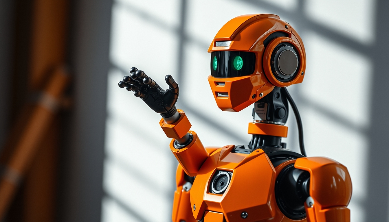 fanuc robot orange in editorial style