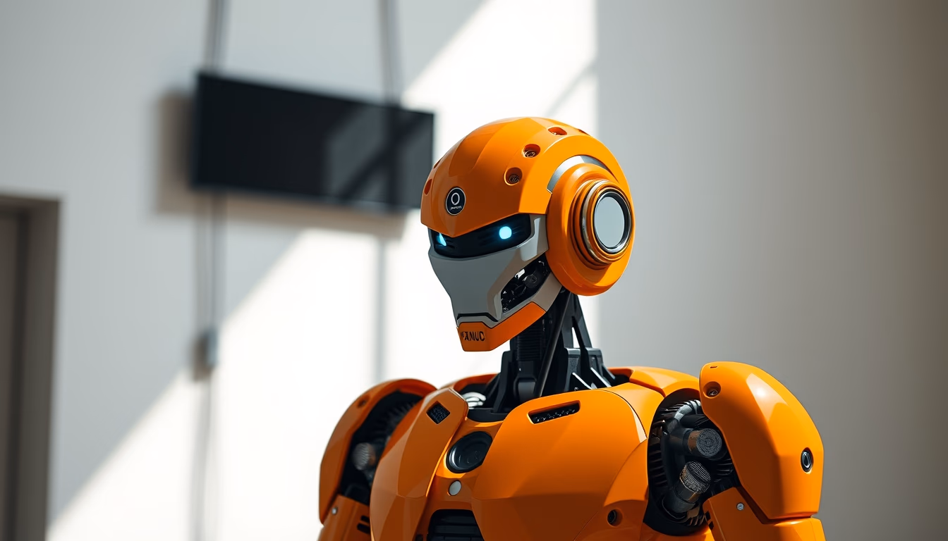 fanuc robot orange in editorial style