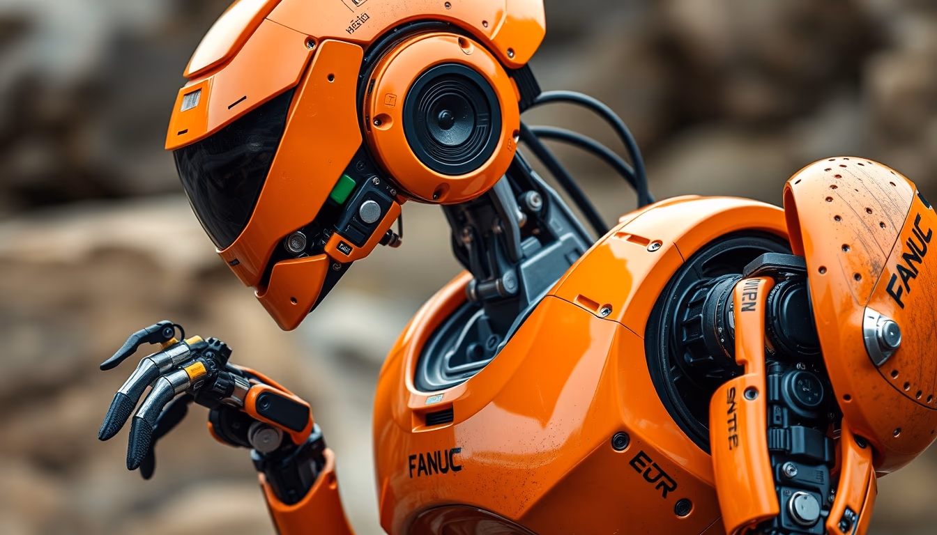 fanuc robot orange in editorial style