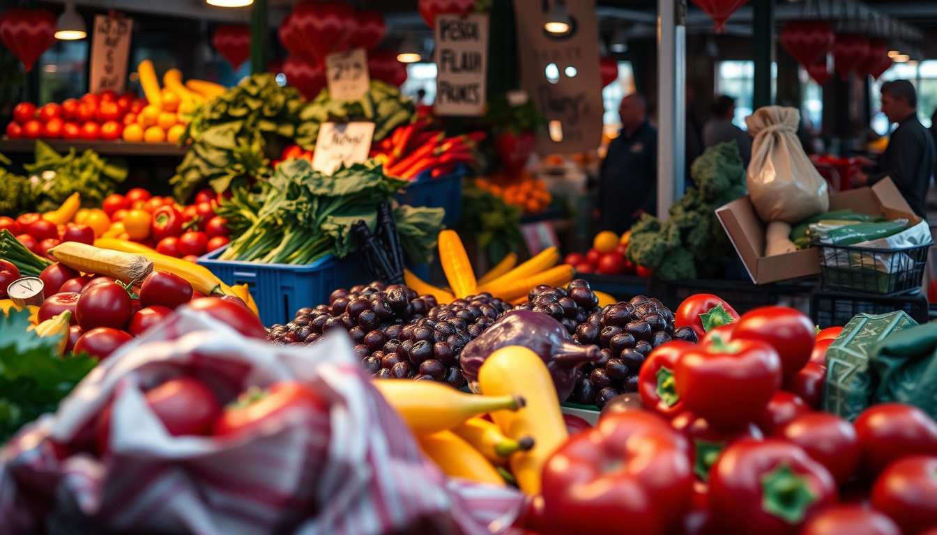 farmers market produce colorful in editorial style