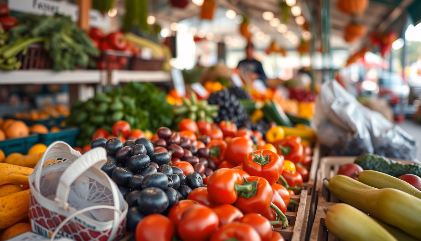 farmers market produce colorful in editorial style
