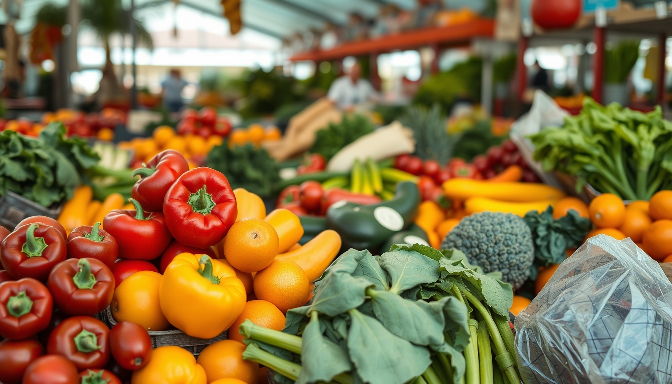 farmers market produce colorful in editorial style